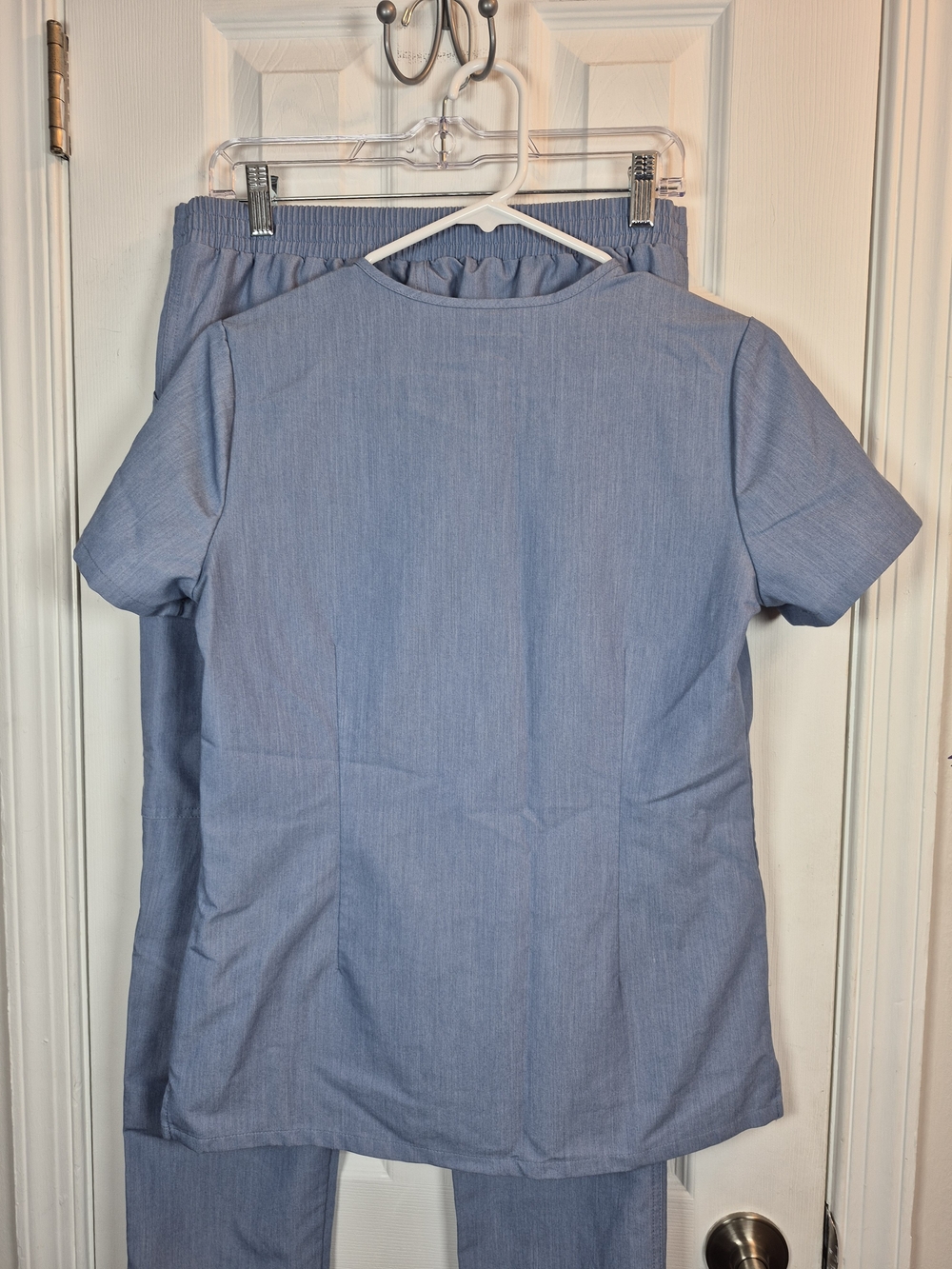 FIGS Heather Denim Scrub Set XS Top/ SMALL Pants Casma V Neck Blue - Picture 2 of 10